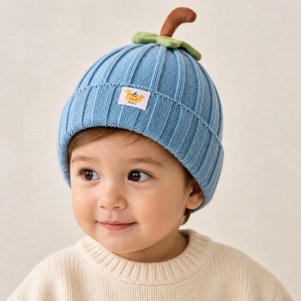 Modische Weiche Baby-Strickmütze Bündchenstil Elastisch Kürbis Kleinkind Mütze Cartoon-Design Garn Säuglingsmütze Neugeborenes Baby