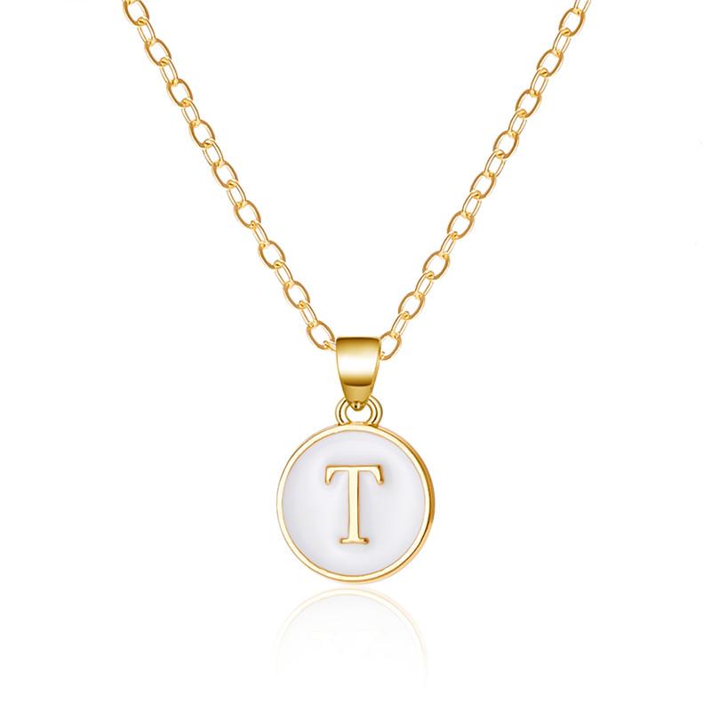 A-Z 26 Letters Necklace For Women Exquisite Initials Name Round Enamel Pendant Clavicle Chain Choker Necklaces Jewelry