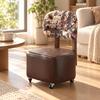 Movable Upholstered Low Stool with Wheeled Base Mobile Rolling Backrest Soft Seating