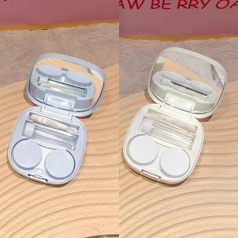 Compact Minimalist Contact Lens Case with Mirror - Leak-proof Storage for Colored Lenses, Ideal for Students