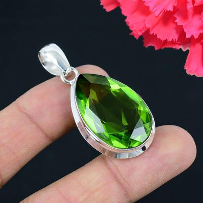 Peridot Gemstone Pendant Solid 925 Sterling Silver Pendant Jewelry Gift For Unisex