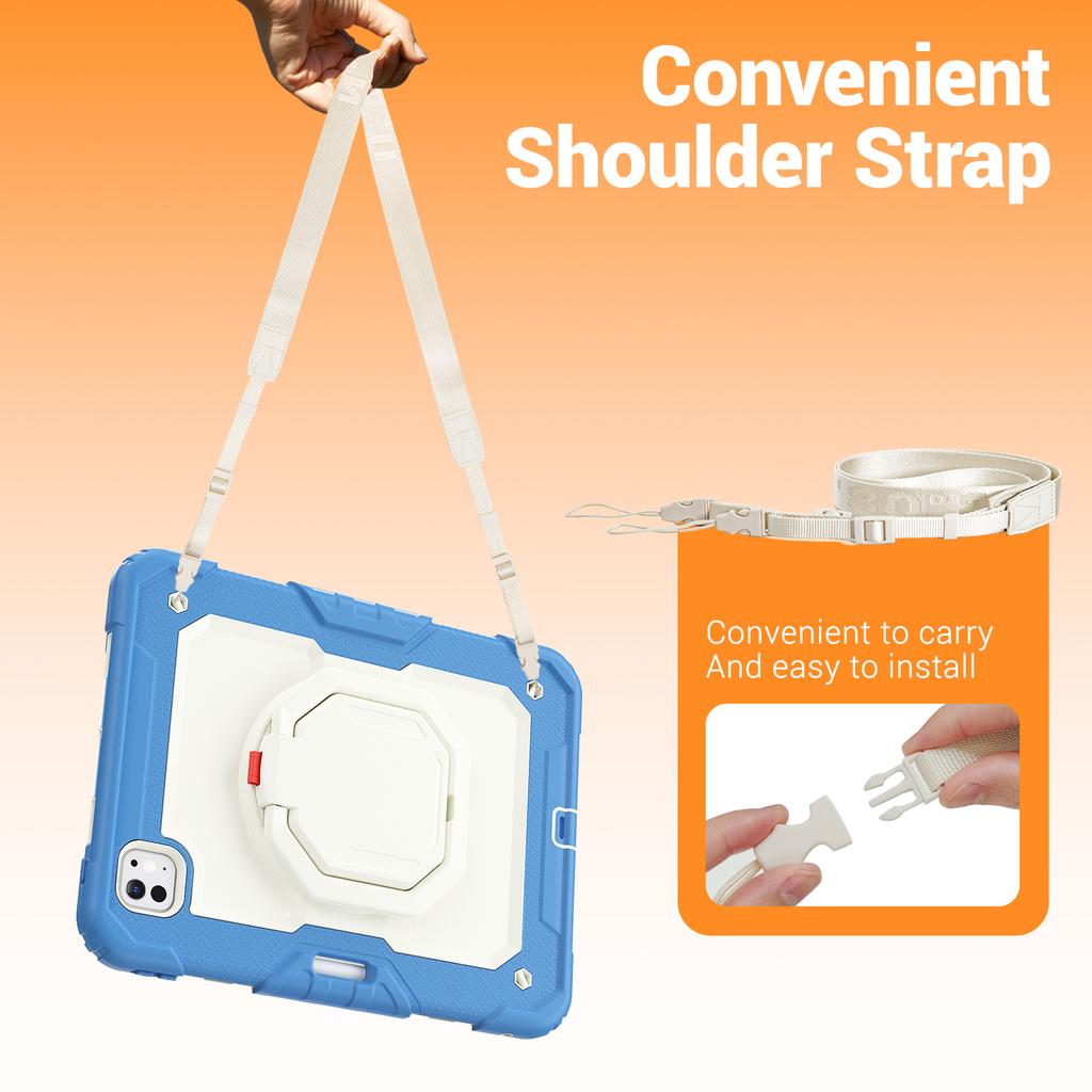 Rotatable Handle Grip Case for IPad Pro 11 2025 M5 2024 M4 A3357 A3358 A3359 A2836 A2837 A3006 Kids Stand Cover Shoulder Strap