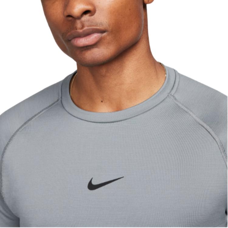 Nike Pro Warm Solid Logo Round Neck Long Sleeve Sport Tee Men Tops Grey FB7982-084