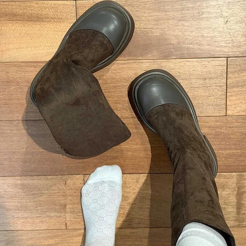 Fashion Thick Heel Women Knee High Boots Fashion Square Toe Shoes Winter Laides Concise Knight Long