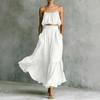 Completo due pezzi da donna con top senza schiena e gonna a bretelle