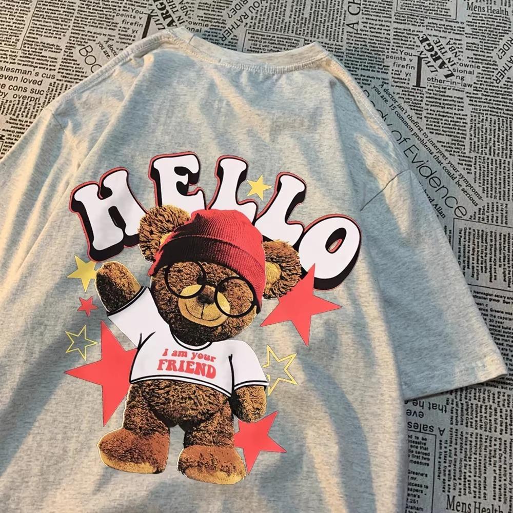 Hello I Am Your Friend Teddy Bear T-Shirts Men Women Loose Sportswears Personality Crewneck T-Shirt Fashion Cotton T Shirts