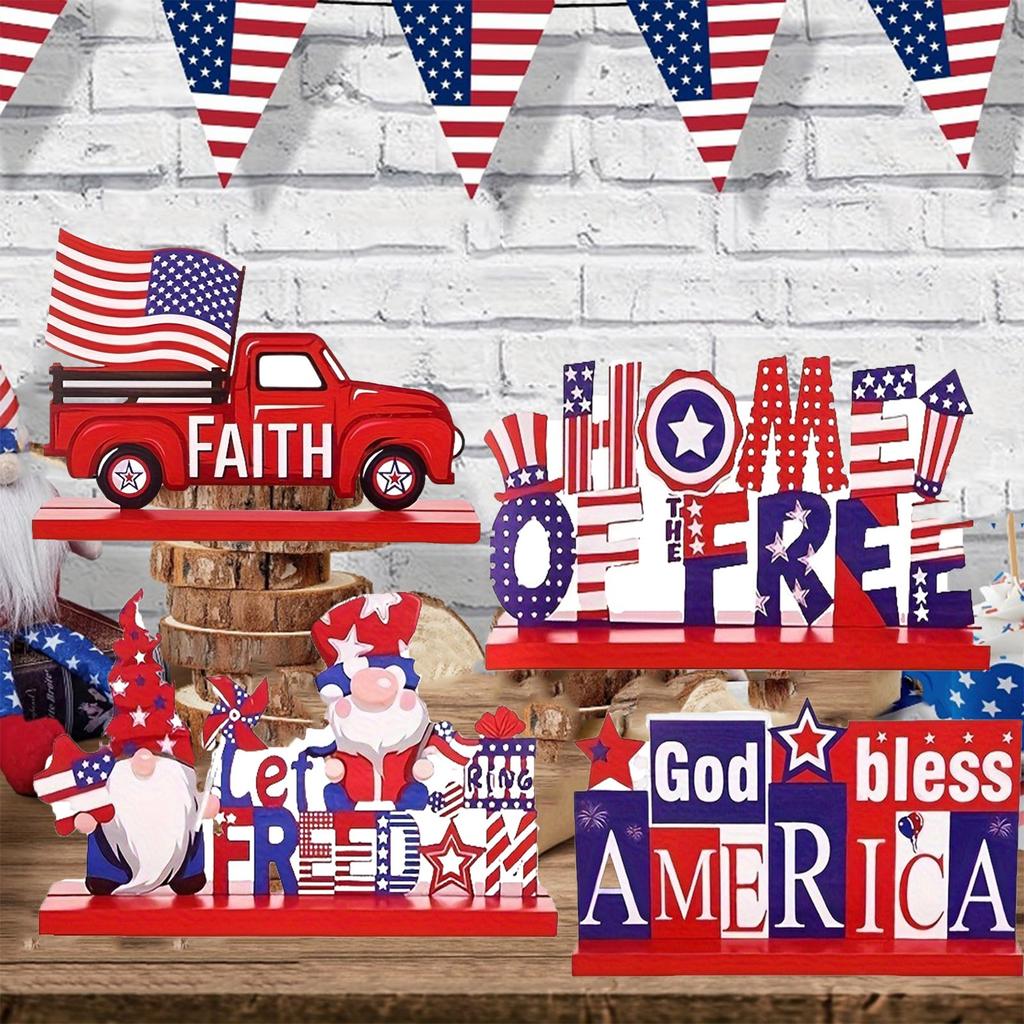 Independence Day Patriotic Wooden Table Decorations Table Sign Party Decoration Gift Wooden Crafts Decorations