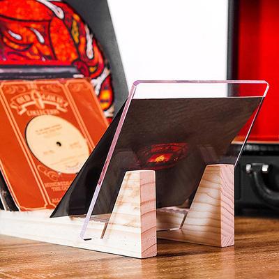 Držák na vinylové desky Velkokapacitní stojan na displej s průhlednými akrylovými konci Moderní masivní dřevěný stojan na LP album