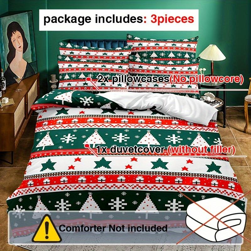 Christmas Soft & Breathable 3pcs Christmas Duvet Cover Set - Geometric Pattern, Includes 1 Duvet Cover and 2 Pillowcases