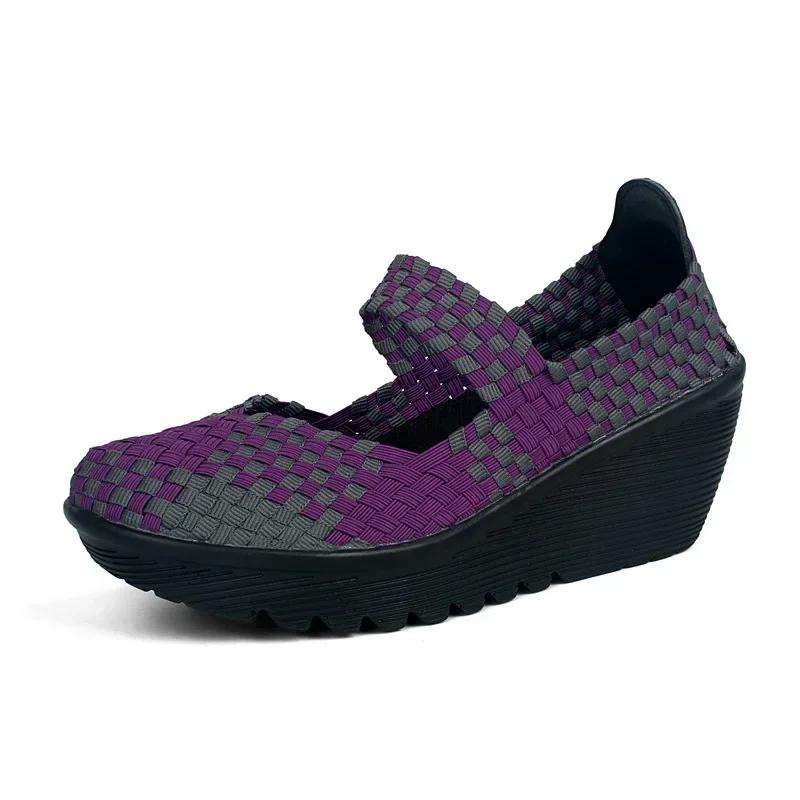 Keilabsatz-Plateau-Websandalen Mode Peep Toe Bequem Atmungsaktiv Mama-Schuhe Damen Casual Dicke Sohle Sandalias Mujer 2024