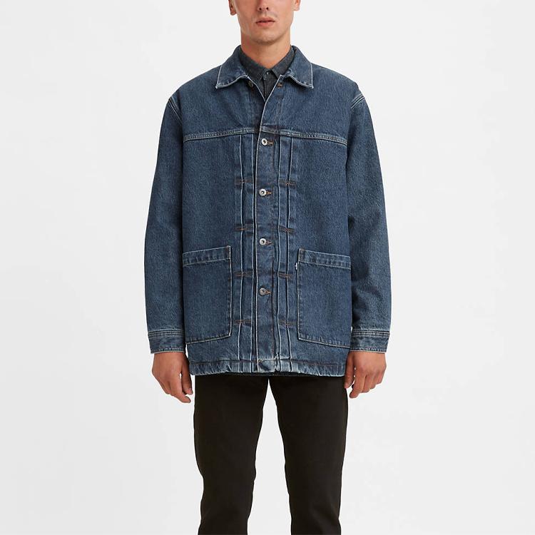 Levis voľný strih veľké vrecko dlhý rukáv džínsová bunda pánske bundy modrá A0284-0000