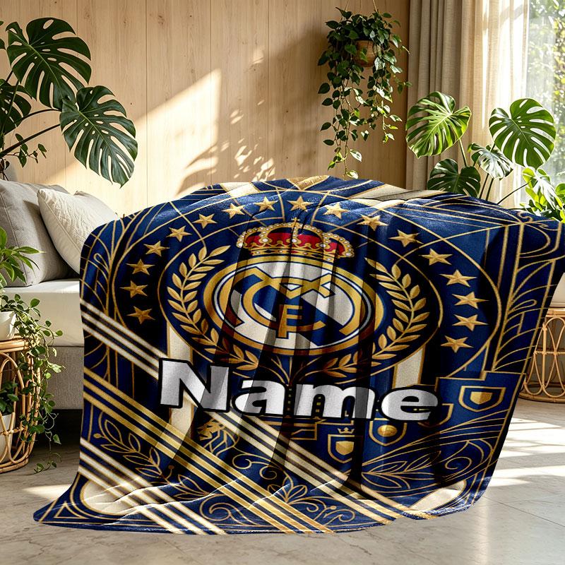 Personalizovaná deka s potiskem Realu Madrid, Vlastní jméno, Domácí dekorace, Ložnice, Pohovka, Kempování, Gauč, Dárky k narozeninám, Vánocům