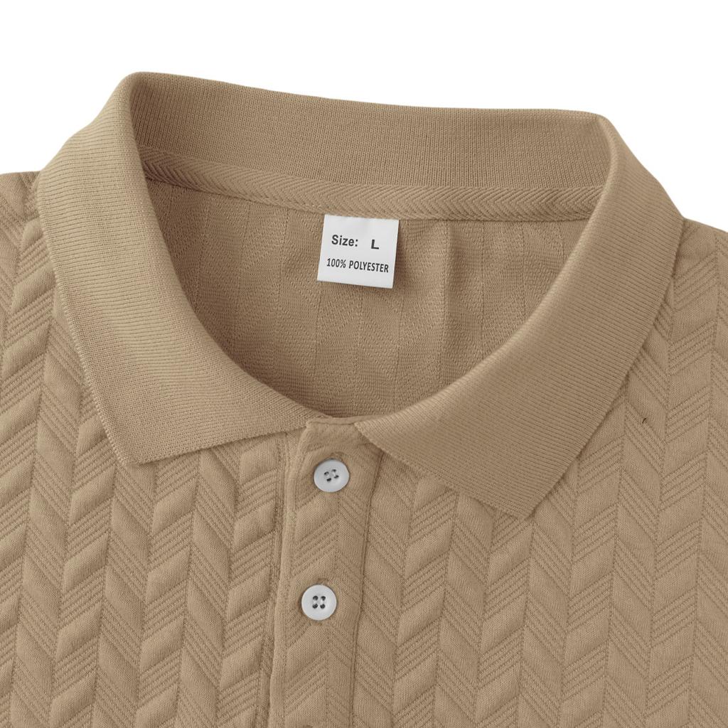 Polo Shirt Solid Color Jacquard Short Sleeved Casual Slim Fit Lapel Shirt for Men