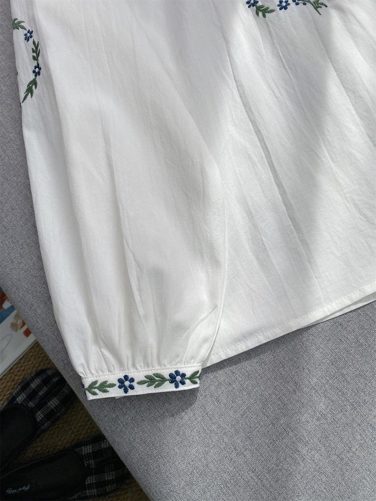Elegant Ethnic Floral Embroidered Puff Sleeve Shirt for Women
