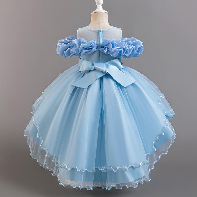 Girls' One-Shoulder Luxury Tulle Princess Formal Dress with Train