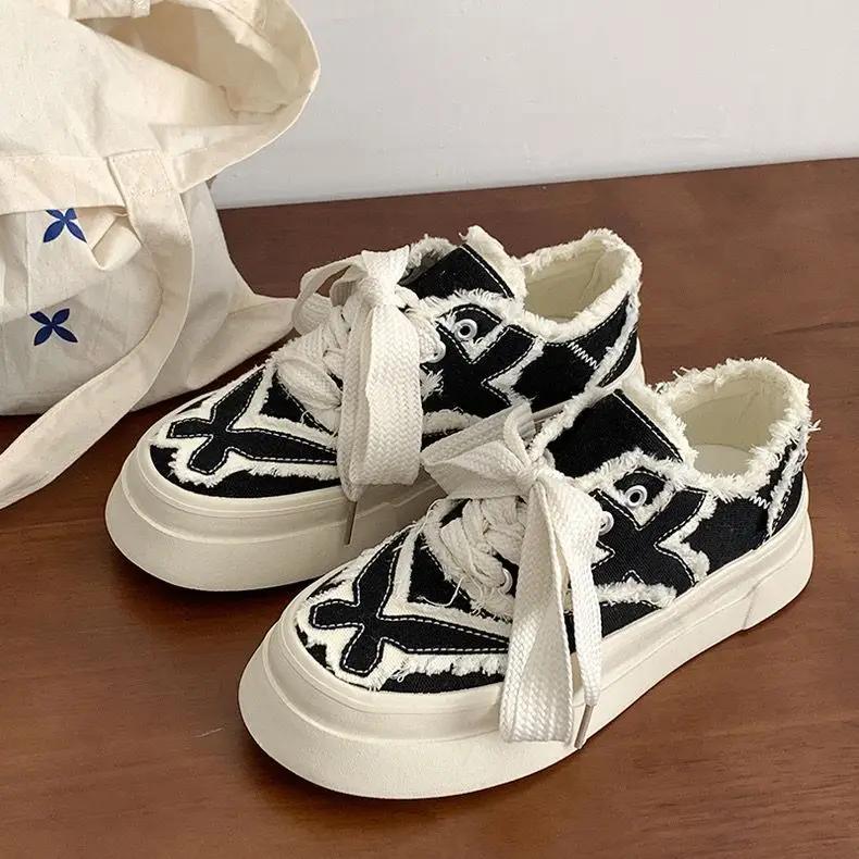 Fashion Pink Lace Up High On Platform Woman Footwear Low Canvas Shoes For Women Whit With — фото 8