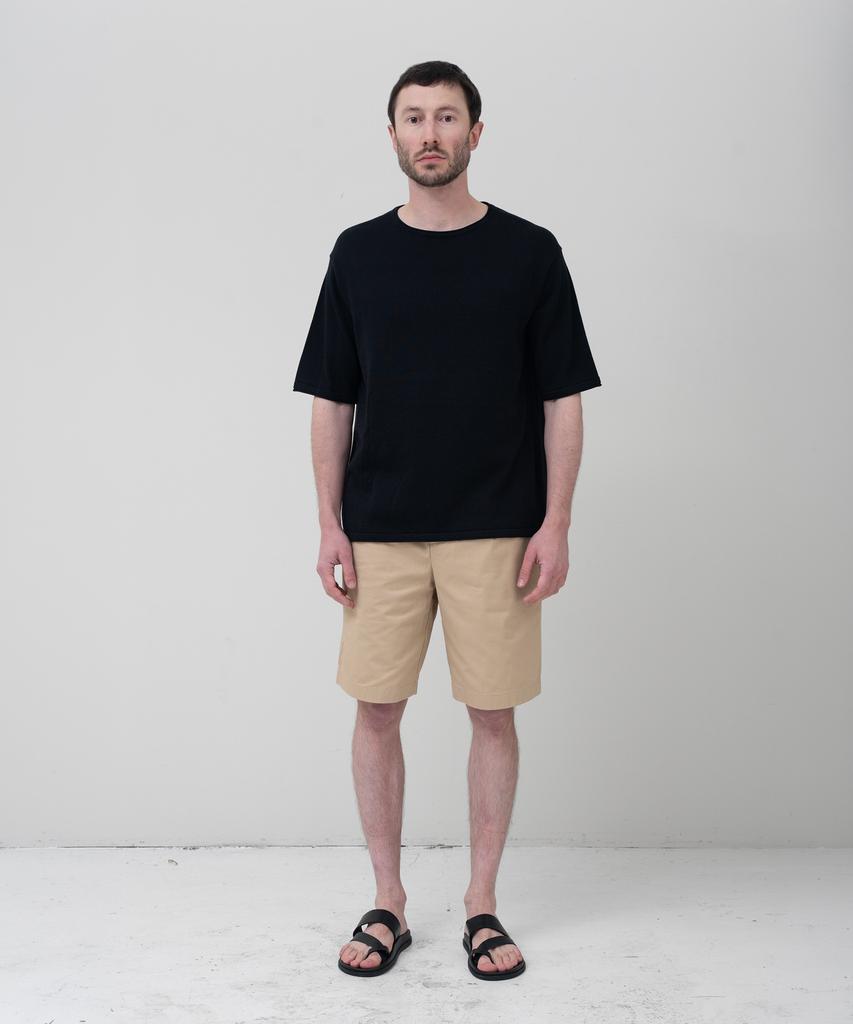 MANNERGRAM 100% Soft Cotton Rolling Edge Round Short Sleeve Knit Black