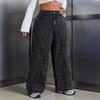 2026 European Plus Size Distressed Cropped High-Waisted Wide-Leg Baggy Jeans