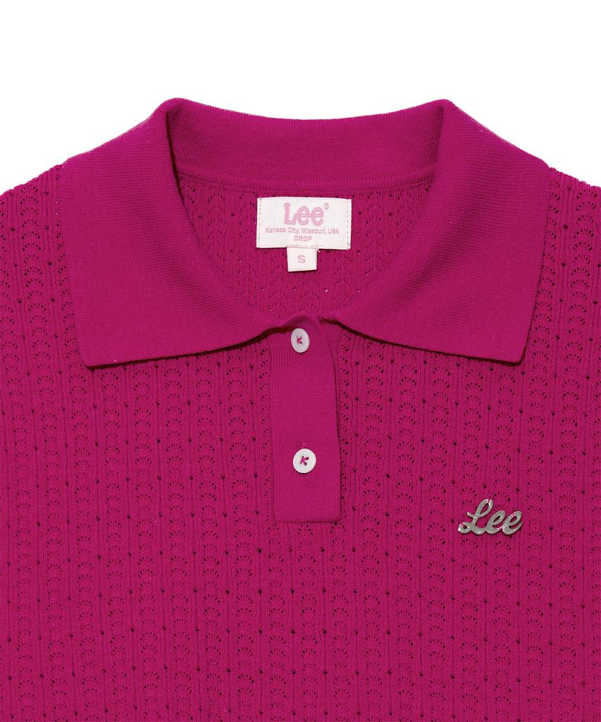 LEE Women Collared Crop Short Sleeve Knit Pink