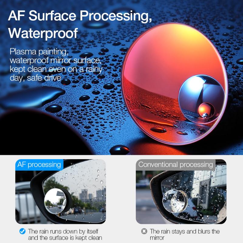 2PC Car Blind Spot Rearview Round Shape Wide-Angle 360 Degree Adjustable Universal Waterproof Car Mirror Rain Blocker Blind