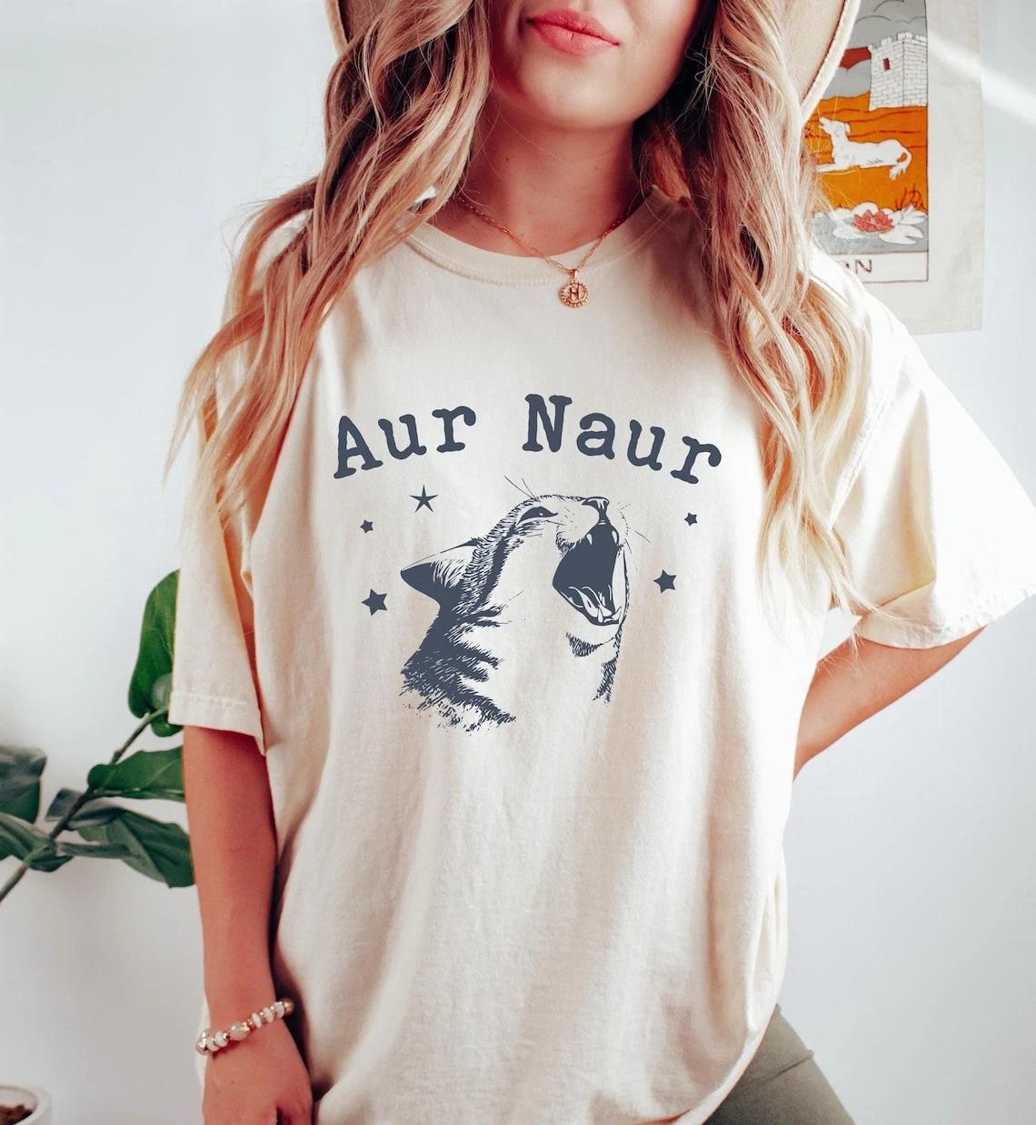 Aur Naur Cat T-Shirt – Funny Retro Cat Mama Meme Tee Gift 2XL