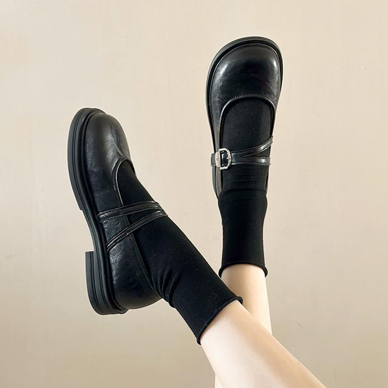 Shallow Mouth Mary Jane Shoes Women's 2025 Spring and Autumn Retro Round Head Low Heel Single Shoes Wind Uniform Small Leather Shoes
