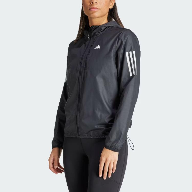 Adidas Reflective Stripe Long Sleeve Hooded Jacket Women Outerwear Black IN1576