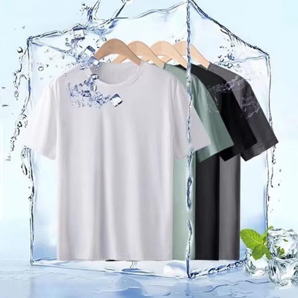 Pánské letní tričko s kulatým výstřihem, jednobarevné, síťované, s krátkým rukávem, ledově hedvábné, rychleschnoucí, volné, elastické, ležérní, denní nošení, fitness