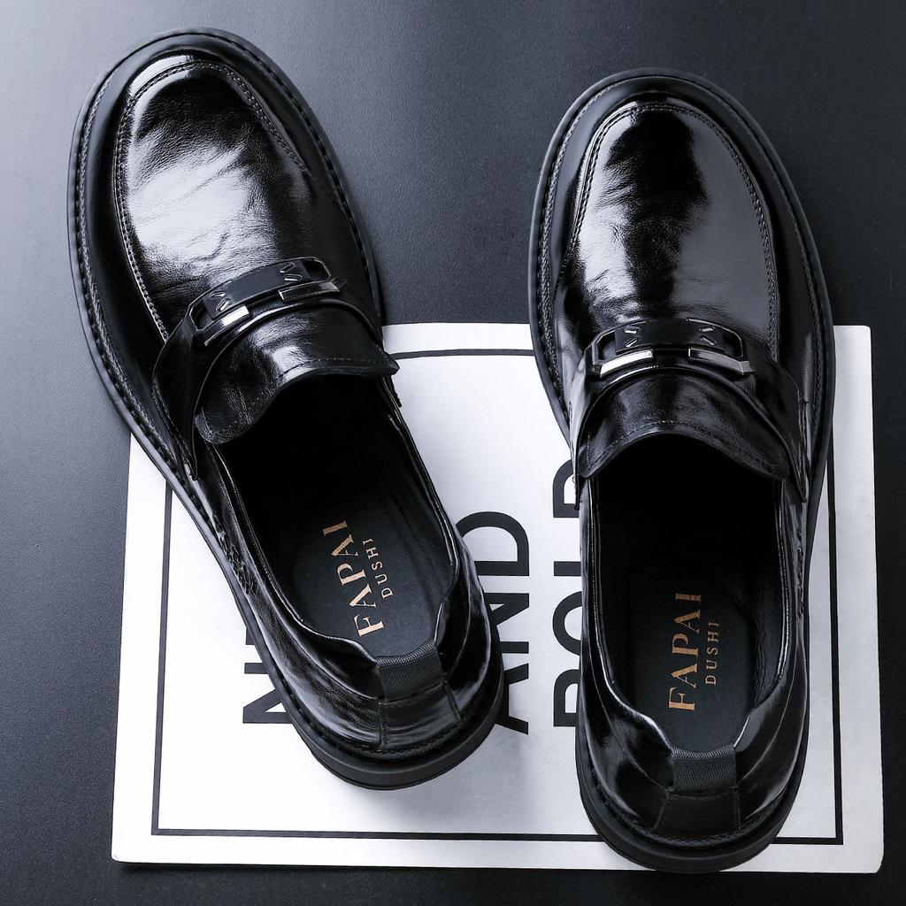 Autumn New Wenzhou Leather Shoes Men's Genuine Leather One-pedal Loafers Business Casual Black Men's Big Head Foot Cover Comfortable