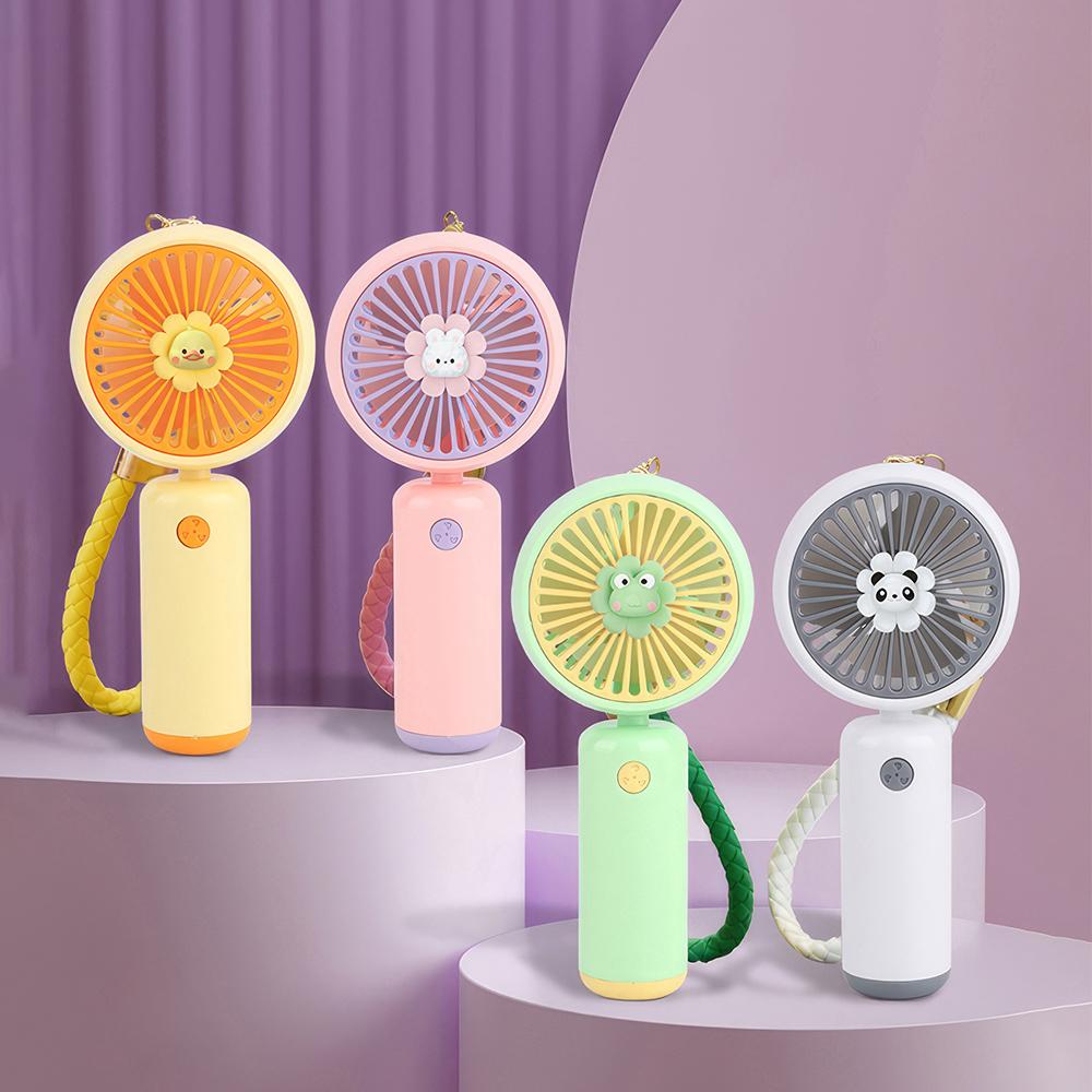 2024 New Handheld Charging Fan Cartoon Cute Small Student Charging Mini Fan with Wrist String Portable Pocket USB Fan Silent