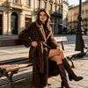 European and American large size women's extended imitation fur coat loose silhouette large lapel winter imitation mink coat