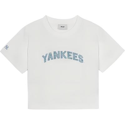 MLB Round Neck Short Sleeve Letter Summer Breathable High-Value T-Shirt Women Tops White 3FTSM0553-50IVS