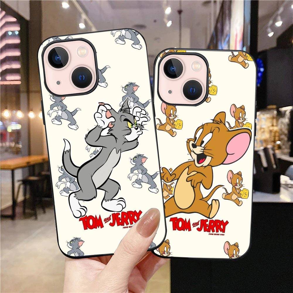 J-9 Tom and Jerry Black Case for iPhone 16 15 14 13 12 Samsung S24 S23 Ultra Xiaomi POCO Redmi Note Realeme Moto OPPO A15 Realme VIVO Pro Max Plus 5G