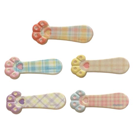Girl Hairpin Plaid Pattern Cat Paw Shape Hair Clips Stable Clamping Force