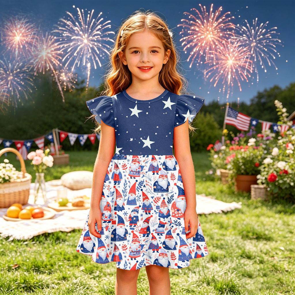 Girls' Summer Princess Dress - A-Line T-Shirt Dress Independence Day
