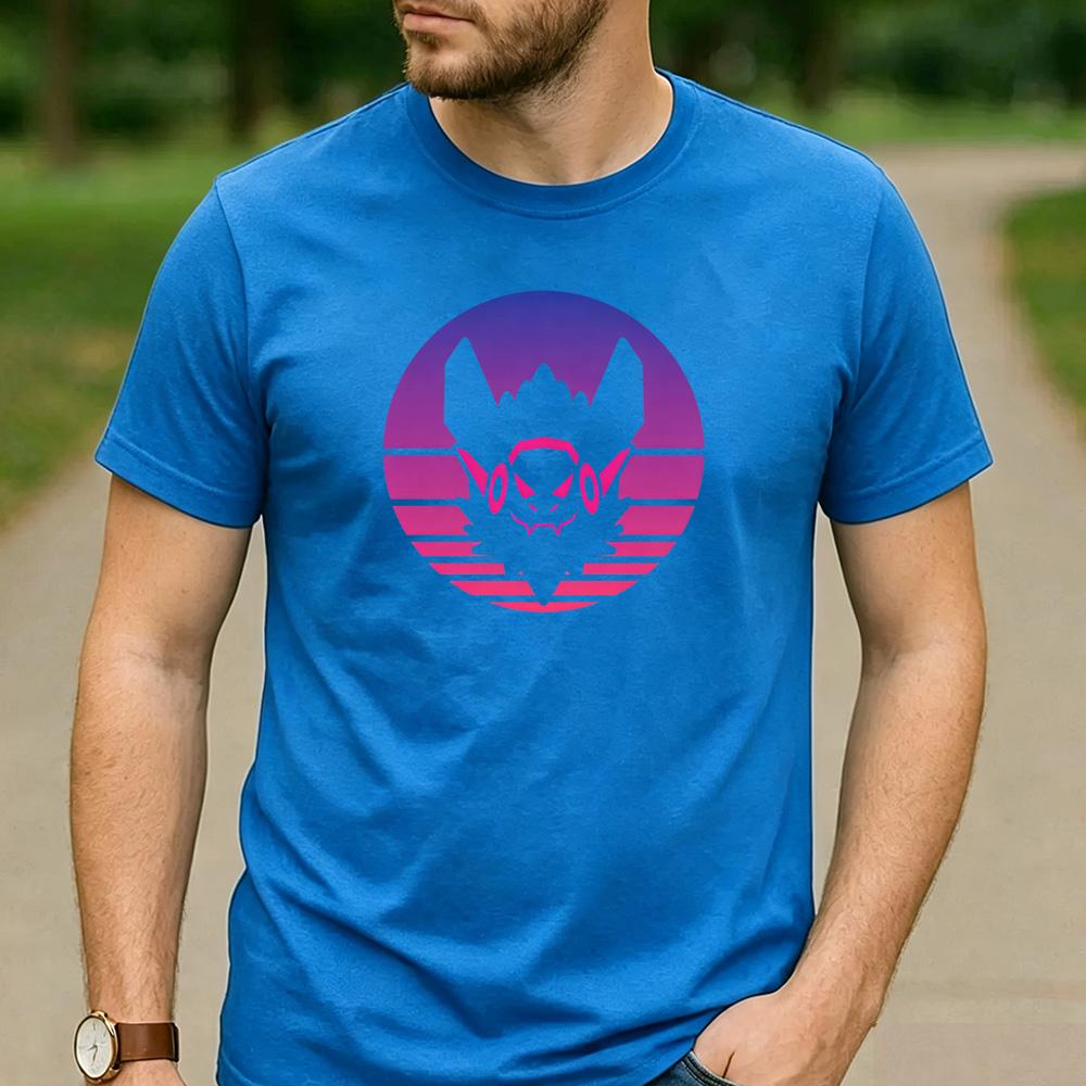Vintage Sunset Gradient Protogen Furry Robot Head Unisex TShirt Cotton Short Sleeve Neon Futurism Fursona Casual Graphic Tees