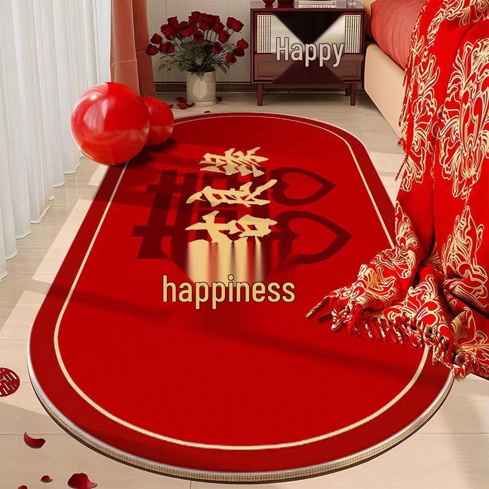 Newlywed Bedroom Crystal Velvet Rug: Red Carpet, Coffee Table & Bedside Mat, Dirt-Resistant