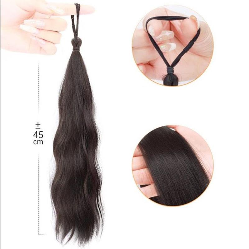 Long Wavy Braided Ponytail Headbands Women Synthetic Wigs With Rubber Bands Curly Straight Ponytail Extensions Elastic Hair Ring