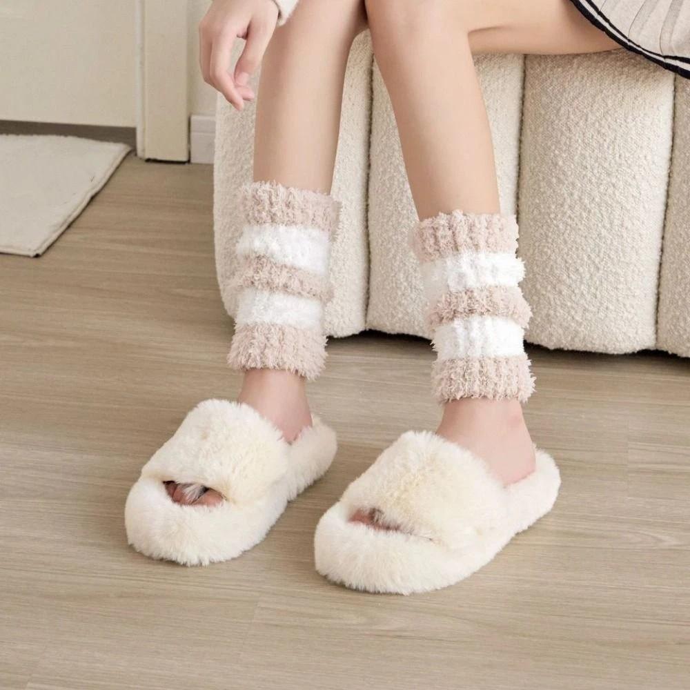Stripe Short Tube Sock Cover Thicken Warm Winter Foot warmer Creative Coral Fleece Stockings Girl