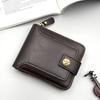 Men Faux Leather Wallet Large Capacity Wallet with ID Window Zipper Button Vintage Front Pocket Anti-Theft Multi-Slots Credit Card Holder