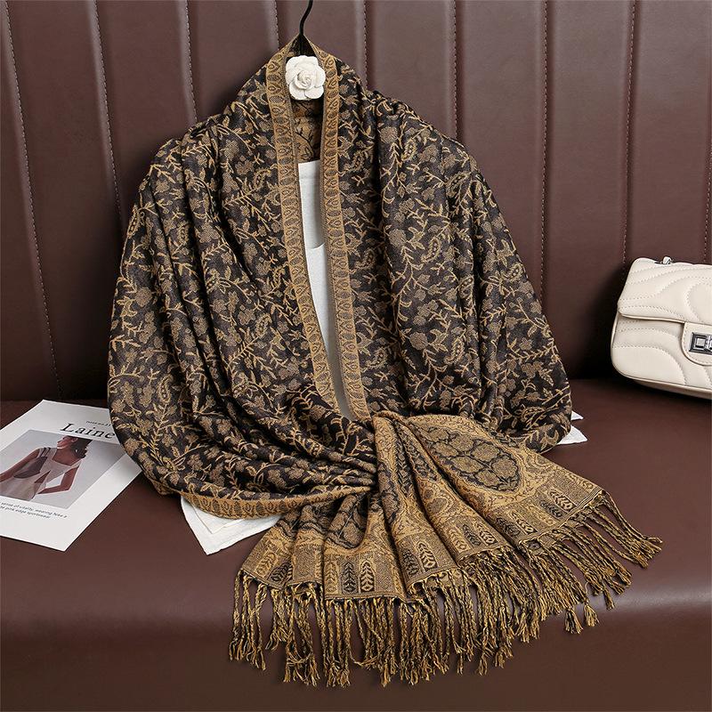 Spring And Autumn Atmosphere Imitation Cashmere Versatile Women'S Scarf Comfortable Shawl Temperament Cashew Jacquard Shawl