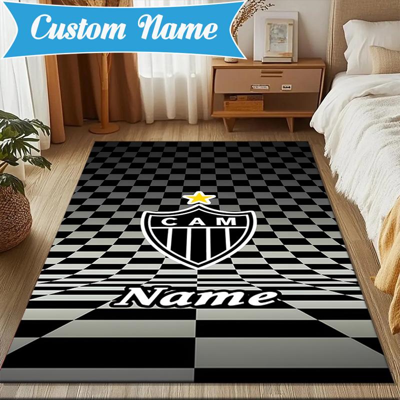 Custom Name Atletico Football Emblem Rug Game Carpet, Floor Mat for Bedroom Living Room Entryway Rug, Home Decor Idea Gift for Christmas Birthday