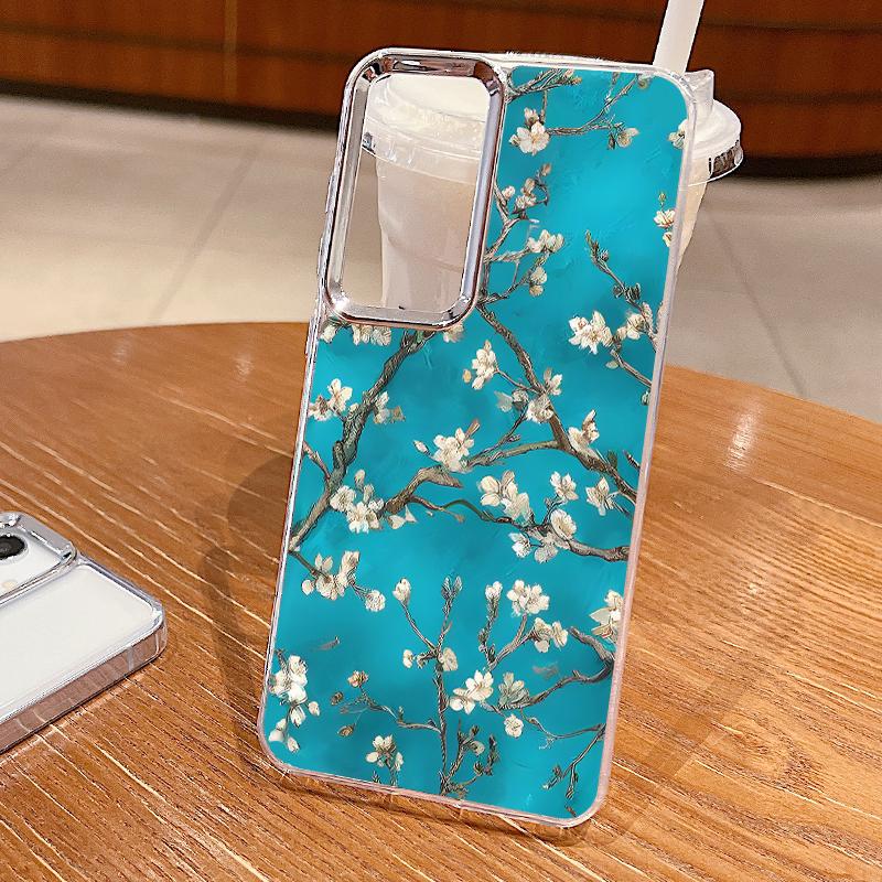 Vintage Flower Print Case For Samsung S26 S25 Ultra S24 Plus S23 S22 S21 FE A54 A55 A16 A36 A56 A17 A37 A57 5G Plating Lens Clear Soft Cover