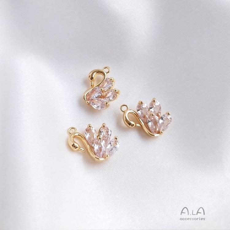 14K Gold-Filled Zirconia Swan Pendant DIY Jewelry Set: Bracelets, Necklaces, Earrings