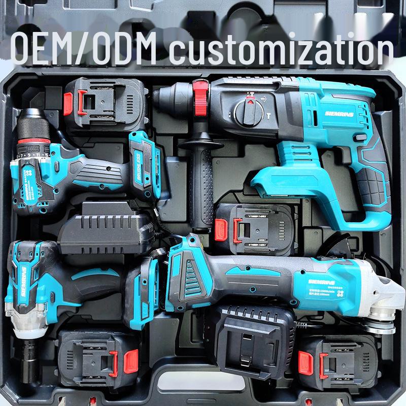 Makita 4-Piece Li-Ion Tool Set: Electric Hammer, Angle Grinder, Cutting Machine, Drill, Wrench.
