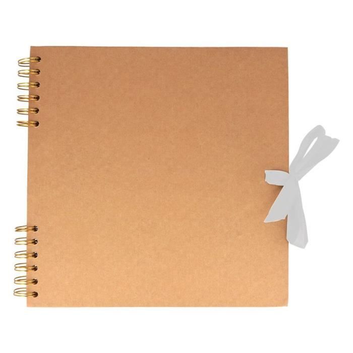 Album - Kraft - 25 x 25 cm - 40 pages blanches - Couverture en carton rigide - Ruban de fermeture
