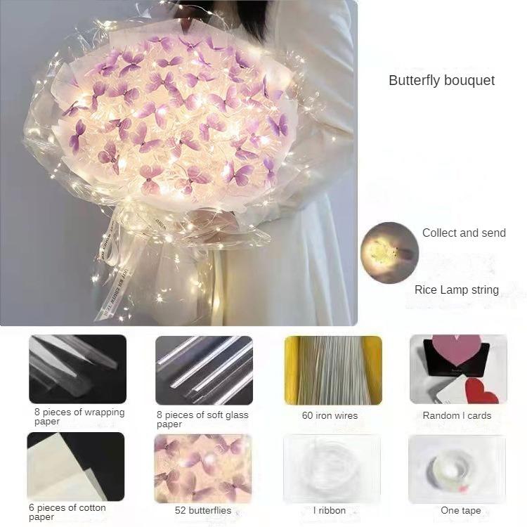Butterfly Bouquet DIY Handmade Material Bag for Girlfriends Birthday Gift High-end Feeling Girls Table Decoration for Wedding