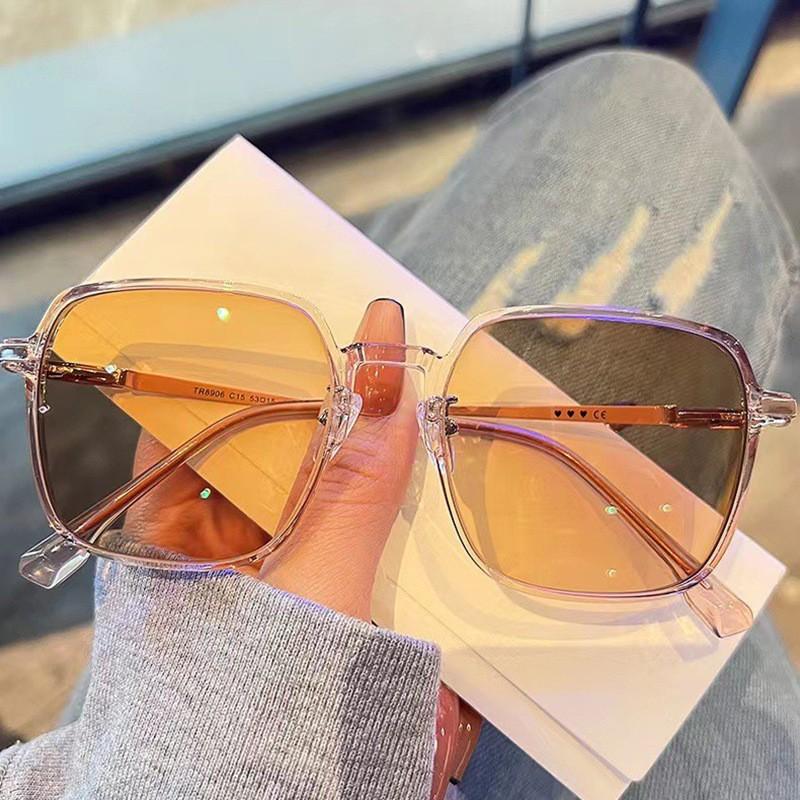 Square Blue Light Blocking Photochromic Myopia Glasses Oversized Color Changing Eyewear for Women