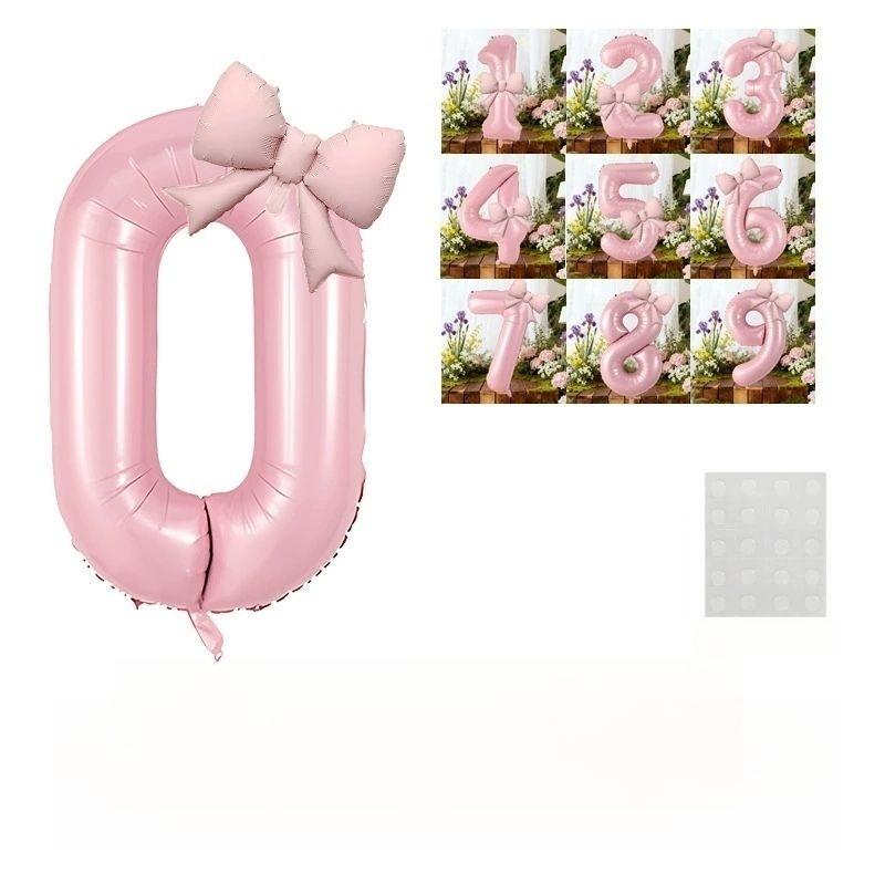 Pink Bows Number Foil Balloons 32Inch Cream Beige Number Digit Balloons with Pink Bows for Birthday Coquette Themed Party Decor