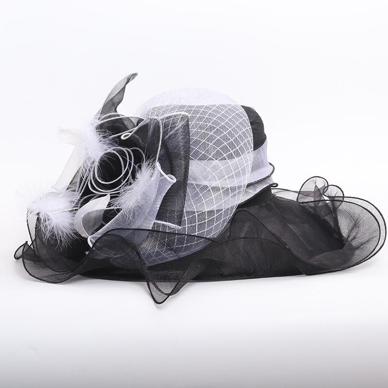 Europe and the United States travel fashion big eaves hat, spring and summer women's organza hat, manufacturer hand hook embroidered crimped hat